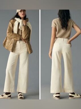 Anthropologie Maeve The Colette corduroy Wide Leg pants cream Ivory 26T